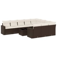 vidaXL 11-tlg. Garten-Sofagarnitur mit Kissen Braun Poly...