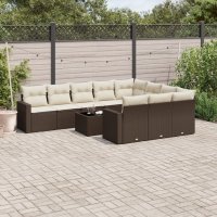 vidaXL 11-tlg. Garten-Sofagarnitur mit Kissen Braun Poly...