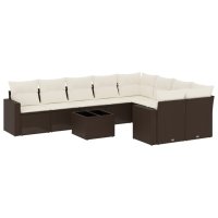 vidaXL 10-tlg. Garten-Sofagarnitur mit Kissen Braun Poly...