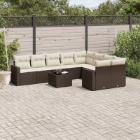 vidaXL 10-tlg. Garten-Sofagarnitur mit Kissen Braun Poly...