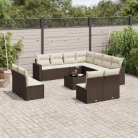 vidaXL 12-tlg. Garten-Sofagarnitur mit Kissen Braun Poly...