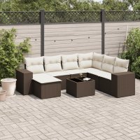 vidaXL 8-tlg. Garten-Sofagarnitur mit Kissen Braun Poly...