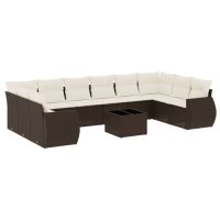 vidaXL 11-tlg. Garten-Sofagarnitur mit Kissen Braun Poly...