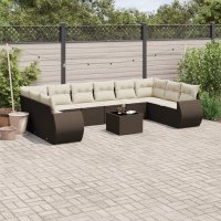 vidaXL 11-tlg. Garten-Sofagarnitur mit Kissen Braun Poly...