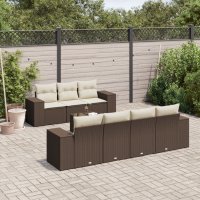 vidaXL 8-tlg. Garten-Sofagarnitur mit Kissen Braun Poly...