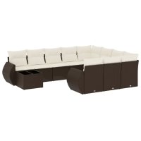 vidaXL 11-tlg. Garten-Sofagarnitur mit Kissen Braun Poly...
