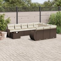 vidaXL 11-tlg. Garten-Sofagarnitur mit Kissen Braun Poly...