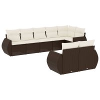 vidaXL 8-tlg. Garten-Sofagarnitur mit Kissen Braun Poly...