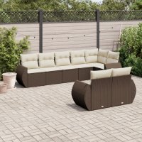 vidaXL 8-tlg. Garten-Sofagarnitur mit Kissen Braun Poly...