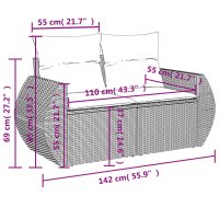 vidaXL 8-tlg. Garten-Sofagarnitur mit Kissen Braun Poly Rattan