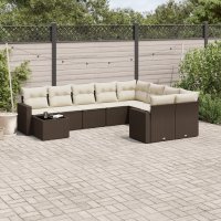 vidaXL 10-tlg. Garten-Sofagarnitur mit Kissen Braun Poly...