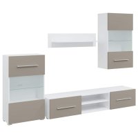 vidaXL 5-tlg. Wohnwand mit LED-Beleuchtung Steingrau...