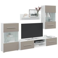 vidaXL 5-tlg. Wohnwand mit LED-Beleuchtung Steingrau...