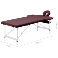 vidaXL Massageliege Klappbar 2-Zonen Aluminiumgestell Bordeaux-Lila