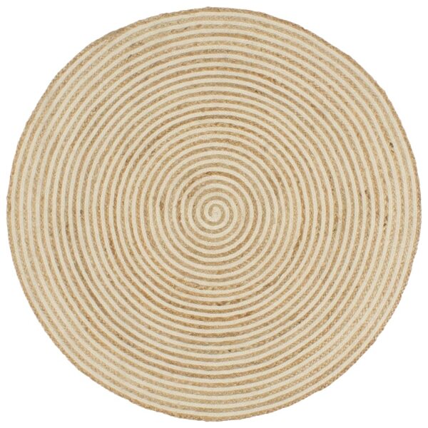 vidaXL Teppich Handgefertigt Jute mit Spiralen-Design Wei&szlig; 150 cm