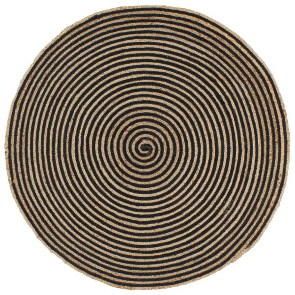 vidaXL Teppich Handgefertigt Jute mit Spiralen-Design Schwarz 120 cm