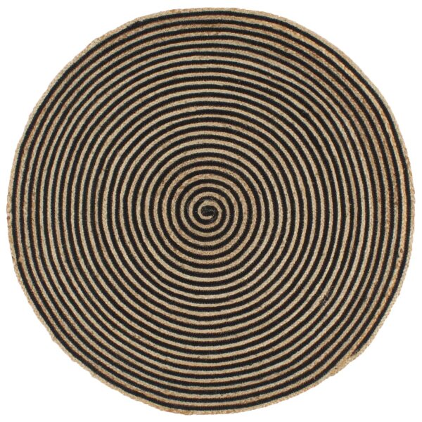 vidaXL Teppich Handgefertigt Jute mit Spiralen-Design Schwarz 150 cm