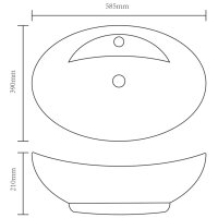 Luxus-Keramikbecken Oval mit &Uuml;berlauf und Wasserhahnloch