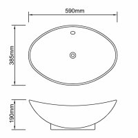 Keramik Waschbecken Keramiksp&uuml;len &Uuml;berlauf Oval 59 x 38,5 cm