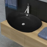 Luxuri&ouml;ses Keramik Waschbecken Oval Schwarz