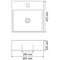 vidaXL Waschbecken mit Hahnloch Keramik Schwarz 60,5 x 42,5 x 14,5 cm