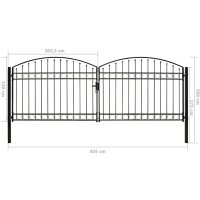WOWONA Zauntor Doppelfl?gel Gew?lbte Spitze Stahl 400 x 150 cm Schwarz