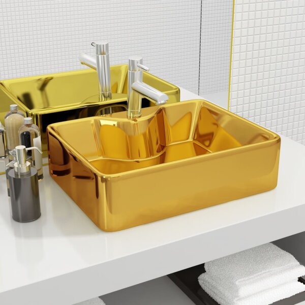 vidaXL Waschbecken mit Wasserhahnloch 48 x 37 x 13,5 cm Keramik Golden