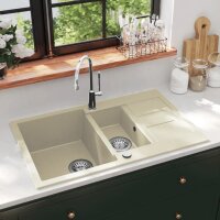 vidaXL Granitspüle Doppelbecken Beige