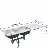 vidaXL K&uuml;chensp&uuml;le Doppelbecken mit Sieb &amp; Siphon Edelstahl