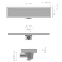 vidaXL Duschablauf 2-in-1 Abdeckung 63&times;14 cm Edelstahl