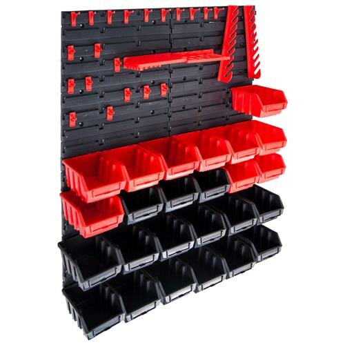 vidaXL 29-tlg. Beh&auml;lter-Set f&uuml;r Kleinteile mit Wandplatten Rot Schwarz