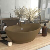 vidaXL Luxus-Waschbecken &Uuml;berlauf Oval Matt Creme 58,5x39cm Keramik