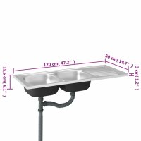 vidaXL K&uuml;chensp&uuml;le mit Doppelbecken Silbern 1200x500x155 mm Edelstahl