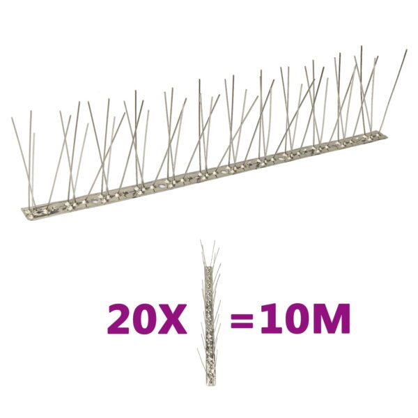 vidaXL 20-tlg. Taubenabwehr Spikes-Set Edelstahl 10 m 2-reihig