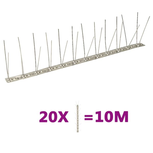 vidaXL 20-tlg. Taubenabwehr Spikes-Set Edelstahl 10 m 4-reihig