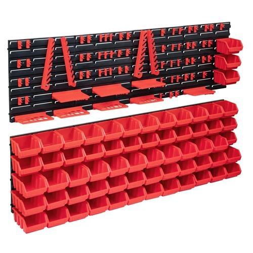 vidaXL 141tlg. Beh&auml;lter-Set f&uuml;r Kleinteile mit Wandplatten Rot Schwarz