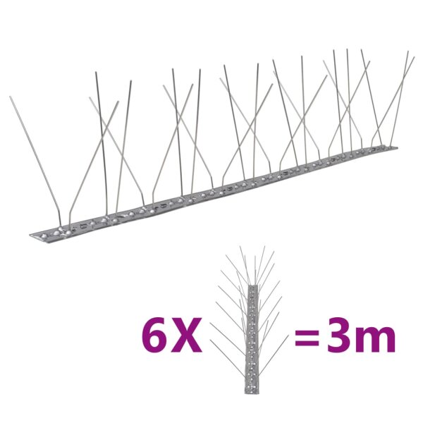 vidaXL 6-tlg. Taubenabwehr Spikes-Set Edelstahl 3 m 4-reihig