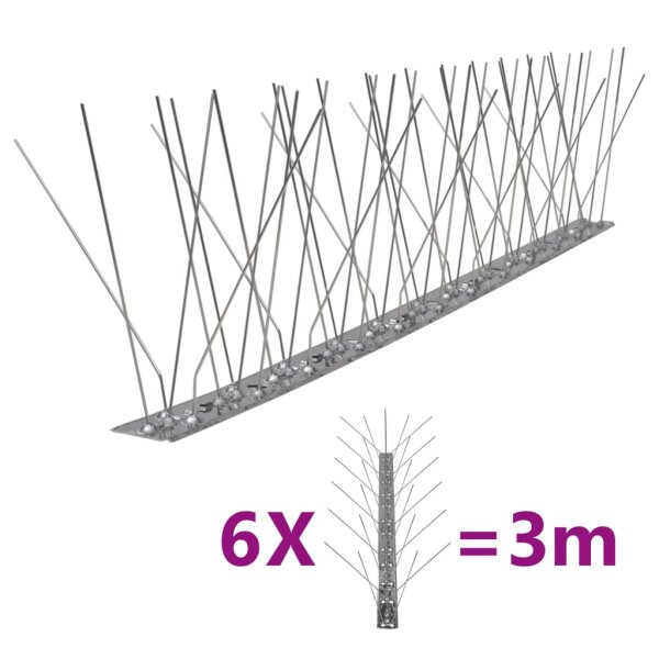 vidaXL 6-tlg. Vogelabwehr-Spikes-Set 3 m Edelstahl 5-reihig