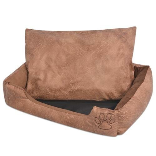 vidaXL Hundebett mit Kissen PU Kunstleder Gr&ouml;&szlig;e M Beige