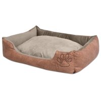 WOWONA Hundebett mit Kissen PU Kunstleder Gr&ouml;&szlig;e L Beige