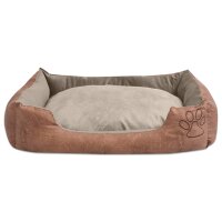 WOWONA Hundebett mit Kissen PU Kunstleder Gr&ouml;&szlig;e XXL Beige