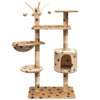 vidaXL Katzen-Kratzbaum 125 cm Beige mit Pfoten-Aufdruck