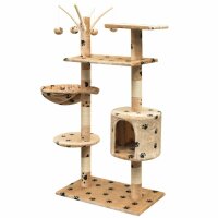 vidaXL Katzen-Kratzbaum 125 cm Beige mit Pfoten-Aufdruck