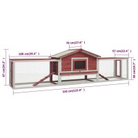 vidaXL Kaninchenstall Rot 310x70x87 cm Kiefer &amp; Tanne Massivholz