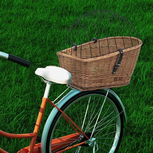 vidaXL Fahrrad-Gep&auml;cktr&auml;gerkorb mit Abdeckung 55&times;31&times;36 cm Naturweide