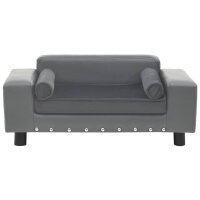 WOWONA Hundesofa Grau 81x43x31 cm Pl&uuml;sch und Kunstleder