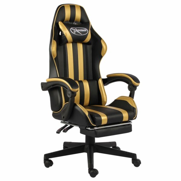 vidaXL Gaming-Stuhl mit Fu&szlig;st&uuml;tze Schwarz und Golden Kunstleder