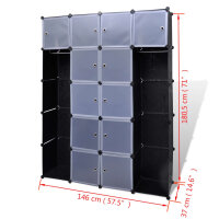 vidaXL Modularer Schrank mit 14 F&auml;chern schwarz/wei&szlig; 37x146x180,5cm