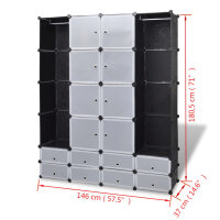 vidaXL Modularer Schrank mit 18 F&auml;chern schwarz/wei&szlig; 37x146x180,5cm