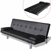 vidaXL Schlafsofa mit 2 Kissen Kunstleder Ausziehbar Schwarz